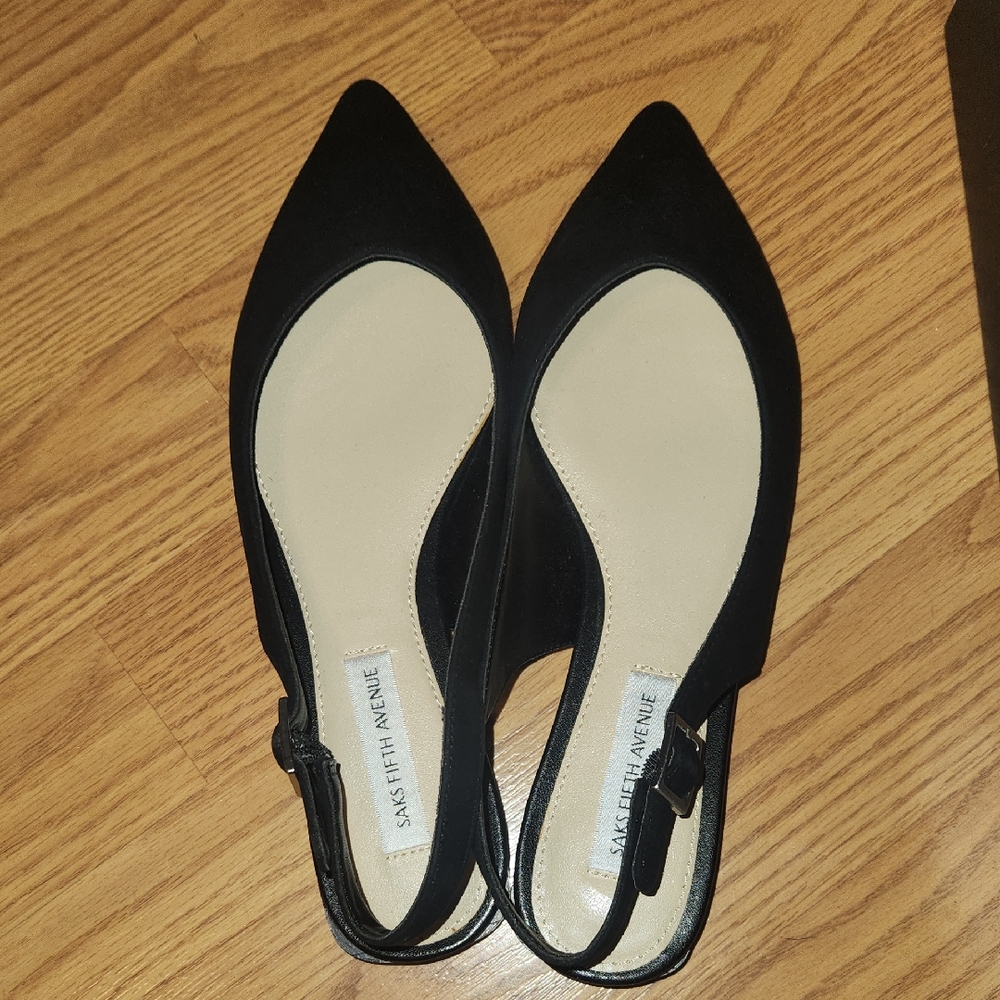 Saks Fifth Avenue Black Pointed Slingback Flats